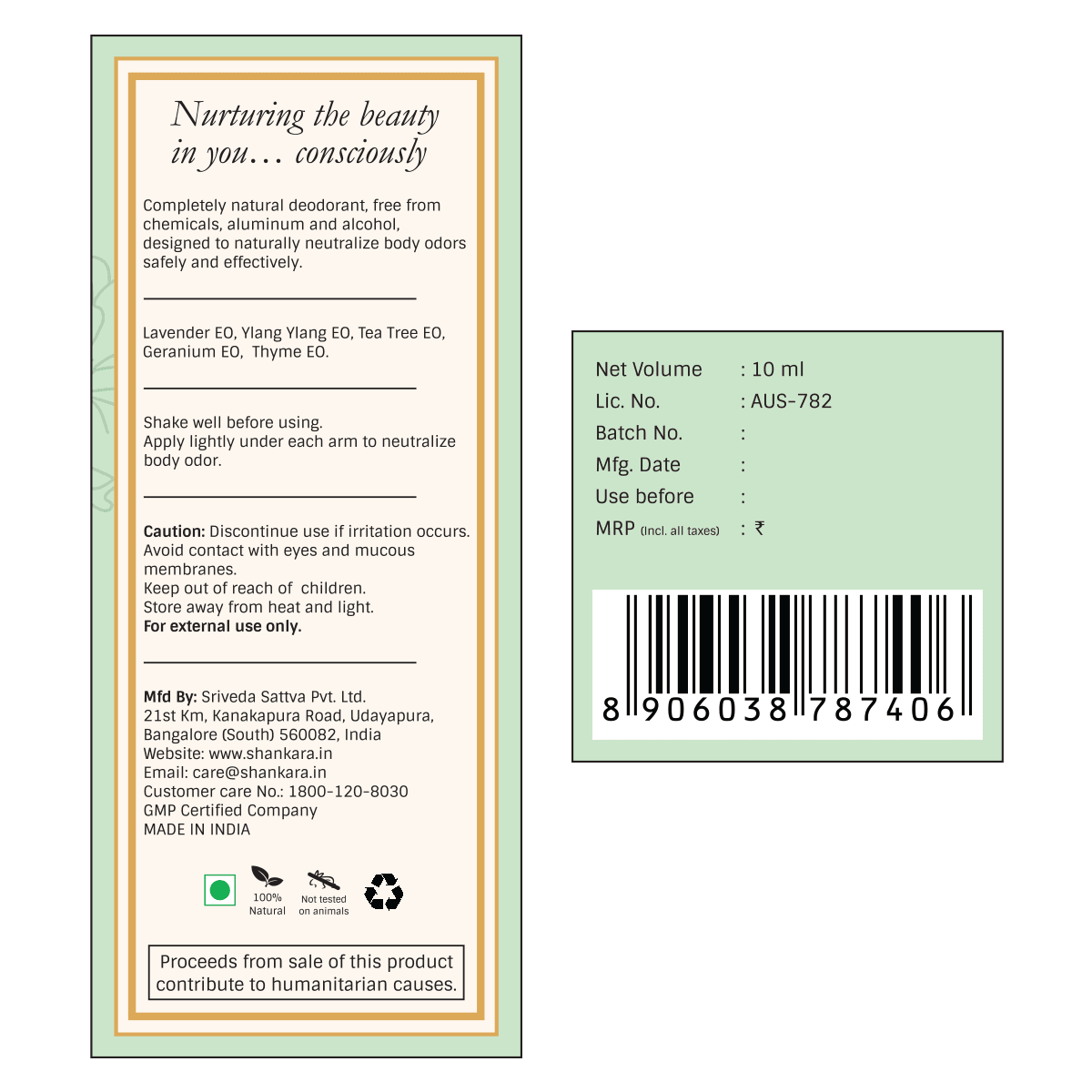 Aura Essential Oil Deodorant - Geranium & Ylang Ylang - Shankara India